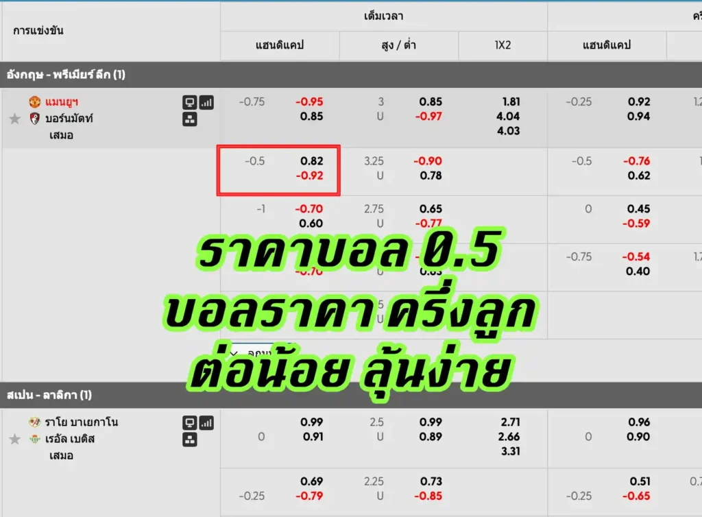 ราคาบอล 0.5